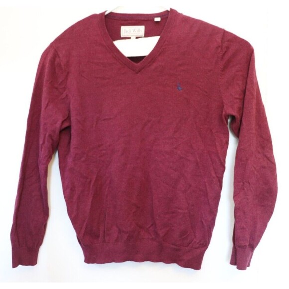 Jack Wills Mens Sweater V Neck Cashmere‎ Blend Large Red Knit Grandpa - Picture 1 of 9